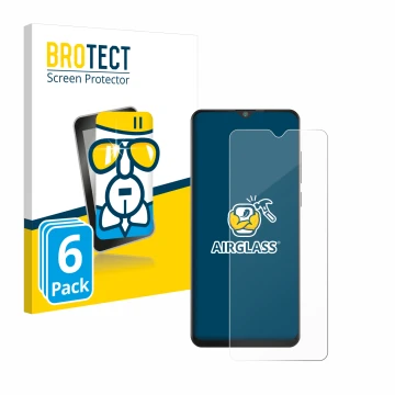 Front side of a product packaging with the brand logo BROTECT. Next to it is the device Cubot Note 20 shown with the correspon