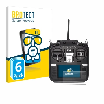 Front side of a product packaging with the brand logo BROTECT. Next to it is the device Radiomaster TX16S shown with the corre