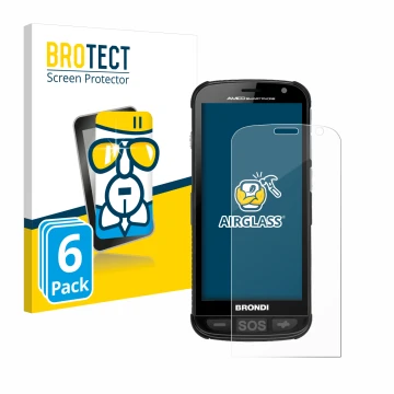 Front side of a product packaging with the brand logo BROTECT. Next to it is the device Brondi Amico shown with the correspond