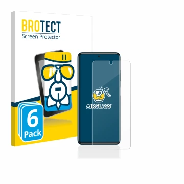 Front side of a product packaging with the brand logo BROTECT. Next to it is the device Xiaomi Poco X3 NFC shown with the corr