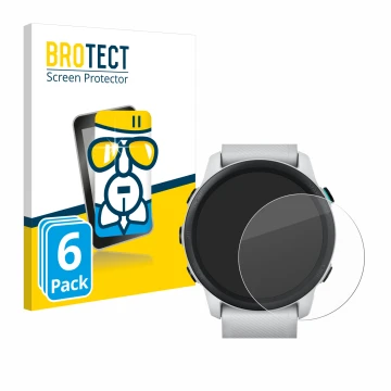 Front side of a product packaging with the brand logo BROTECT. Next to it is the device Garmin Forerunner 745 shown with the c