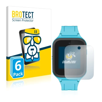 Front side of a product packaging with the brand logo BROTECT. Next to it is the device TCL Movetime FamilyWatch Kids MT40X sh