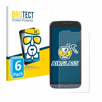 Front side of a product packaging with the brand logo BROTECT. Next to it is the device Doro 8050 Plus shown with the correspo