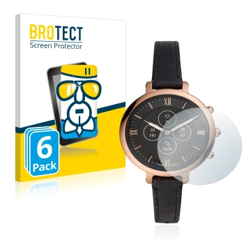 Front side of a product packaging with the brand logo BROTECT. Next to it is the device Fossil Monroe Hybrid HR shown with the