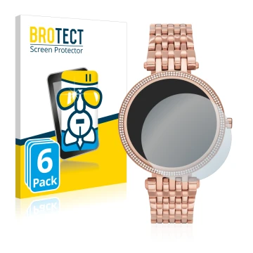 Front side of a product packaging with the brand logo BROTECT. Next to it is the device Michael Kors Access Darci Gen 5E shown