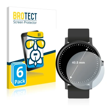 Front side of a product packaging with the brand logo BROTECT. Next to it is the device Watches (Circular, ø: 40.5 mm) shown w