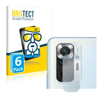 Front side of a product packaging with the brand logo BROTECT. Next to it is the device Xiaomi Redmi Note 10S (ONLY Camera Len