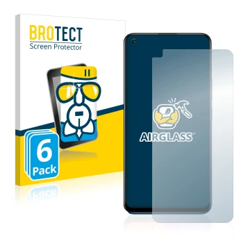 Front side of a product packaging with the brand logo BROTECT. Next to it is the device realme 8 Pro shown with the correspond