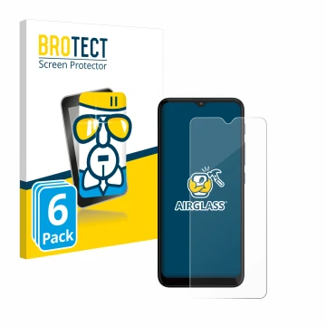 Front side of a product packaging with the brand logo BROTECT. Next to it is the device Motorola Moto G20 shown with the corre