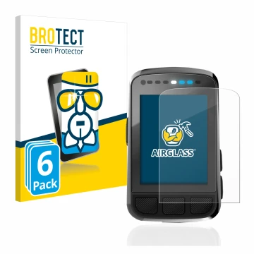 Front side of a product packaging with the brand logo BROTECT. Next to it is the device Wahoo Elemnt Bolt V2 GPS shown with th