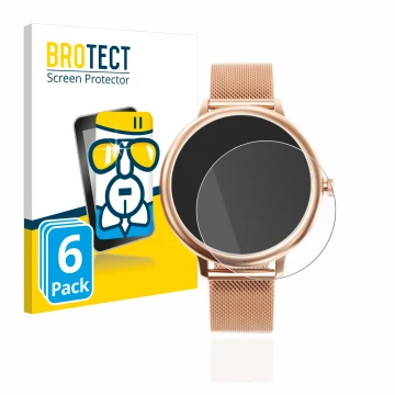Front side of a product packaging with the brand logo BROTECT. Next to it is the device Naixues Smartwatch CF80 1.08