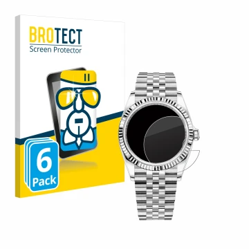 Front side of a product packaging with the brand logo BROTECT. Next to it is the device Rolex Datejust 36 shown with the corre