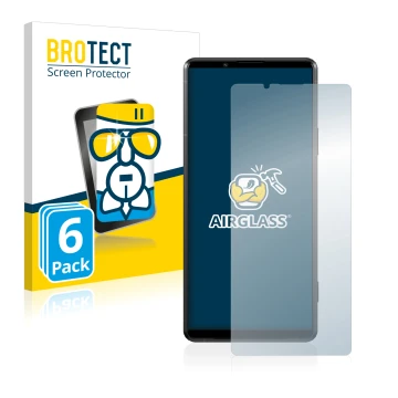 Front side of a product packaging with the brand logo BROTECT. Next to it is the device Sony Xperia Pro-I shown with the corre