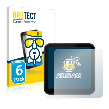 Front side of a product packaging with the brand logo BROTECT. Next to it is the device DJI Action 2 shown with the correspond