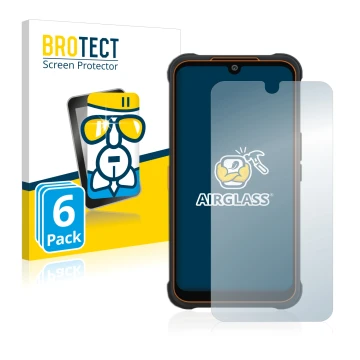 Front side of a product packaging with the brand logo BROTECT. Next to it is the device AGM Glory Pro shown with the correspon