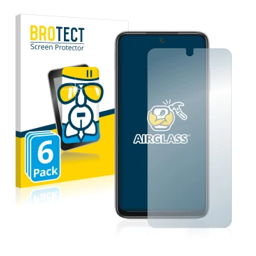 Front side of a product packaging with the brand logo BROTECT. Next to it is the device Xiaomi Redmi Note 11 4G shown with the