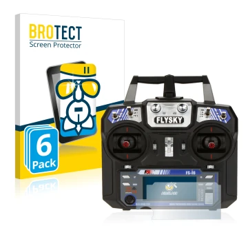 Front side of a product packaging with the brand logo BROTECT. Next to it is the device FlySky FS-i6 shown with the correspond