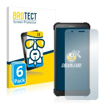 Front side of a product packaging with the brand logo BROTECT. Next to it is the device Blackview BV6600 Pro shown with the co