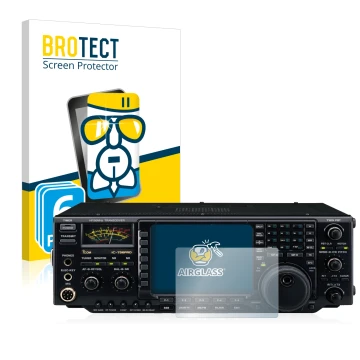 Front side of a product packaging with the brand logo BROTECT. Next to it is the device Icom IC-756 Pro III shown with the cor