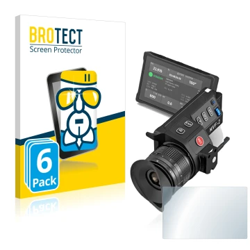 Front side of a product packaging with the brand logo BROTECT. Next to it is the device Arri MVF-2 shown with the correspondin