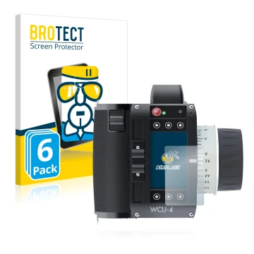 Front side of a product packaging with the brand logo BROTECT. Next to it is the device Arri WCU-4 shown with the correspondin