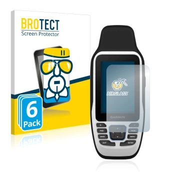 Front side of a product packaging with the brand logo BROTECT. Next to it is the device Garmin GPSMAP 79s shown with the corre