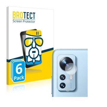 Front side of a product packaging with the brand logo BROTECT. Next to it is the device Xiaomi 12 Pro (ONLY Camera Lens) shown
