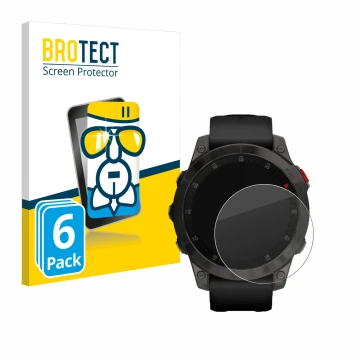Front side of a product packaging with the brand logo BROTECT. Next to it is the device Garmin epix (Gen. 2) shown with the co