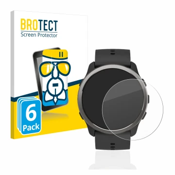 Front side of a product packaging with the brand logo BROTECT. Next to it is the device Suunto 5 Peak shown with the correspon