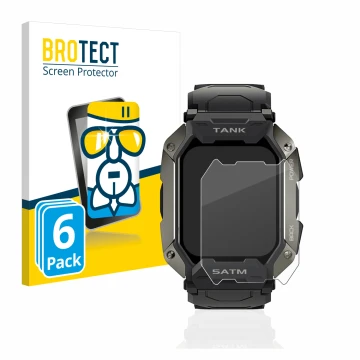 Front side of a product packaging with the brand logo BROTECT. Next to it is the device Kospet Tank M1 shown with the correspo
