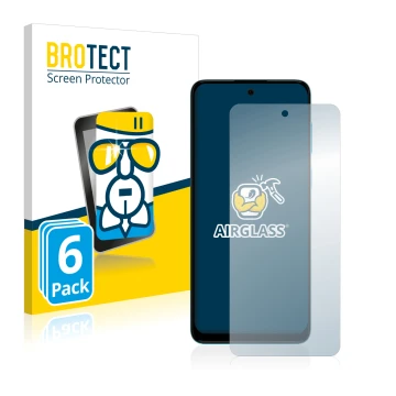 Front side of a product packaging with the brand logo BROTECT. Next to it is the device Motorola Moto G22 shown with the corre