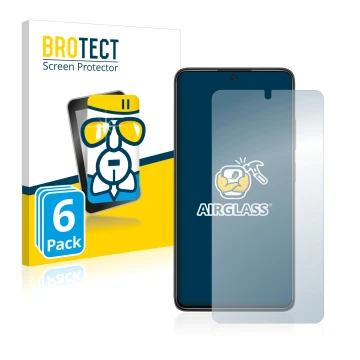 Front side of a product packaging with the brand logo BROTECT. Next to it is the device Xiaomi Poco X4 Pro 5G shown with the c