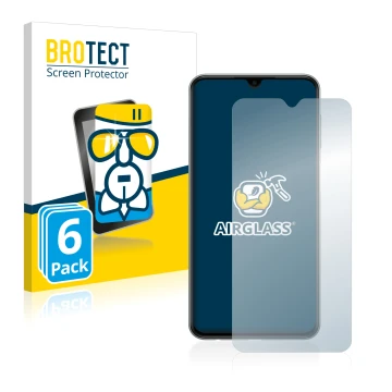 Front side of a product packaging with the brand logo BROTECT. Next to it is the device Samsung Galaxy M33 shown with the corr