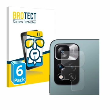 Front side of a product packaging with the brand logo BROTECT. Next to it is the device Xiaomi Redmi Note 11 Pro+ 5G (ONLY Cam