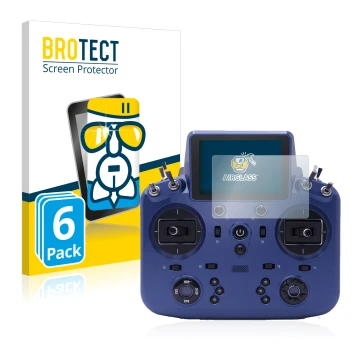 Front side of a product packaging with the brand logo BROTECT. Next to it is the device FrSky Tandem X18 shown with the corres