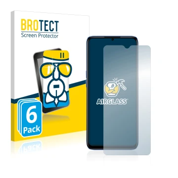 Front side of a product packaging with the brand logo BROTECT. Next to it is the device realme Narzo 50 5G shown with the corr