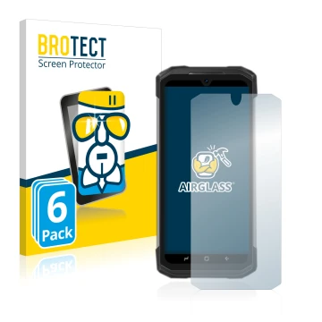Front side of a product packaging with the brand logo BROTECT. Next to it is the device Doogee S98 Pro shown with the correspo