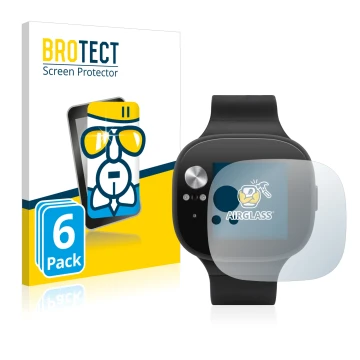 Front side of a product packaging with the brand logo BROTECT. Next to it is the device ASUS Vivowatch BP shown with the corre