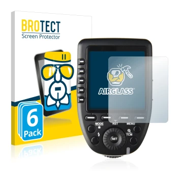Front side of a product packaging with the brand logo BROTECT. Next to it is the device Godox XPro shown with the correspondin