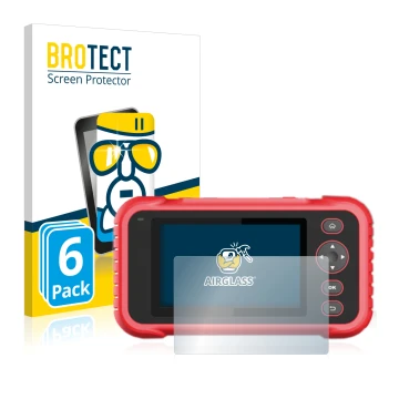 Front side of a product packaging with the brand logo BROTECT. Next to it is the device Launch CRP 123 / 129 EVO shown with th