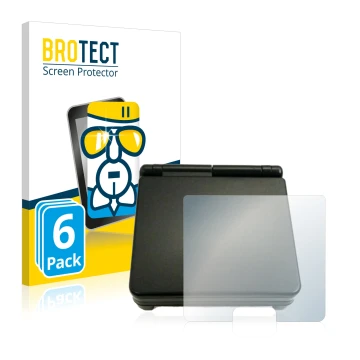 Front side of a product packaging with the brand logo BROTECT. Next to it is the device Nintendo Gameboy Advance SP (housing) 