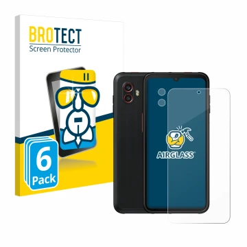 Front side of a product packaging with the brand logo BROTECT. Next to it is the device Samsung Galaxy Xcover 6 Pro (Front+Cam