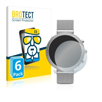 Front side of a product packaging with the brand logo BROTECT. Next to it is the device Fossil Stella (6. Gen) shown with the 