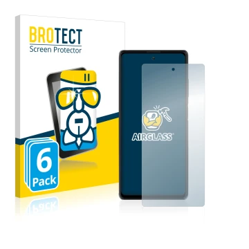 Front side of a product packaging with the brand logo BROTECT. Next to it is the device Blackview A100 shown with the correspo