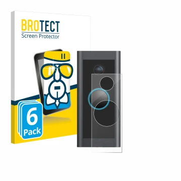 Front side of a product packaging with the brand logo BROTECT. Next to it is the device Ring Video Doorbell Wired shown with t
