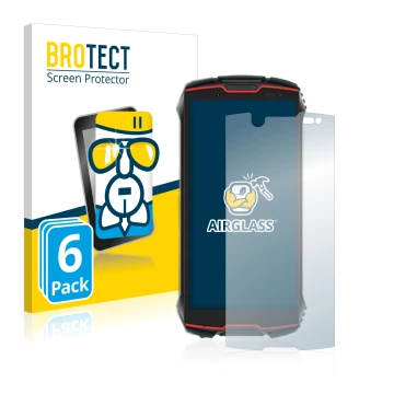 Front side of a product packaging with the brand logo BROTECT. Next to it is the device Cubot King Kong Mini 2 Pro shown with 
