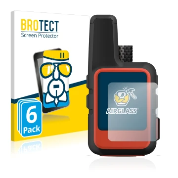 Front side of a product packaging with the brand logo BROTECT. Next to it is the device Garmin inReach Mini 2 shown with the c