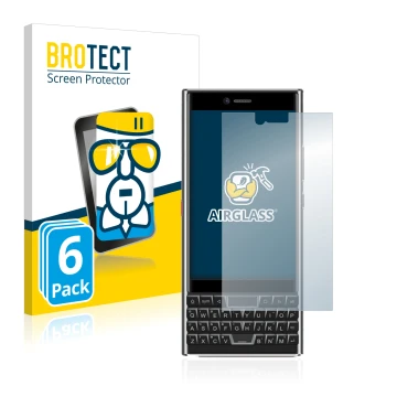 Front side of a product packaging with the brand logo BROTECT. Next to it is the device Unihertz Titan Slim shown with the cor