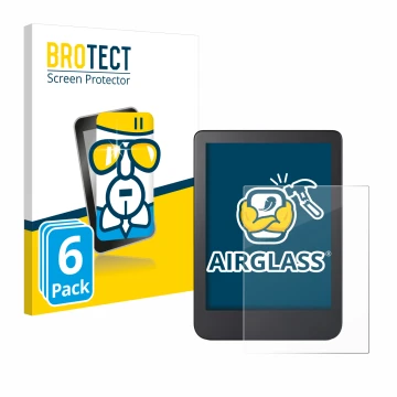 Front side of a product packaging with the brand logo BROTECT. Next to it is the device Kobo Clara 2E shown with the correspon