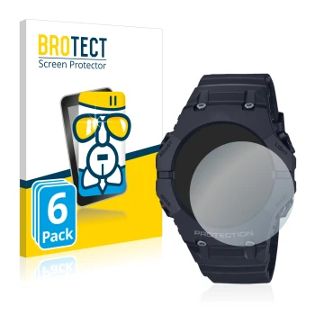 Front side of a product packaging with the brand logo BROTECT. Next to it is the device Casio G-Shock GA-B001 shown with the c